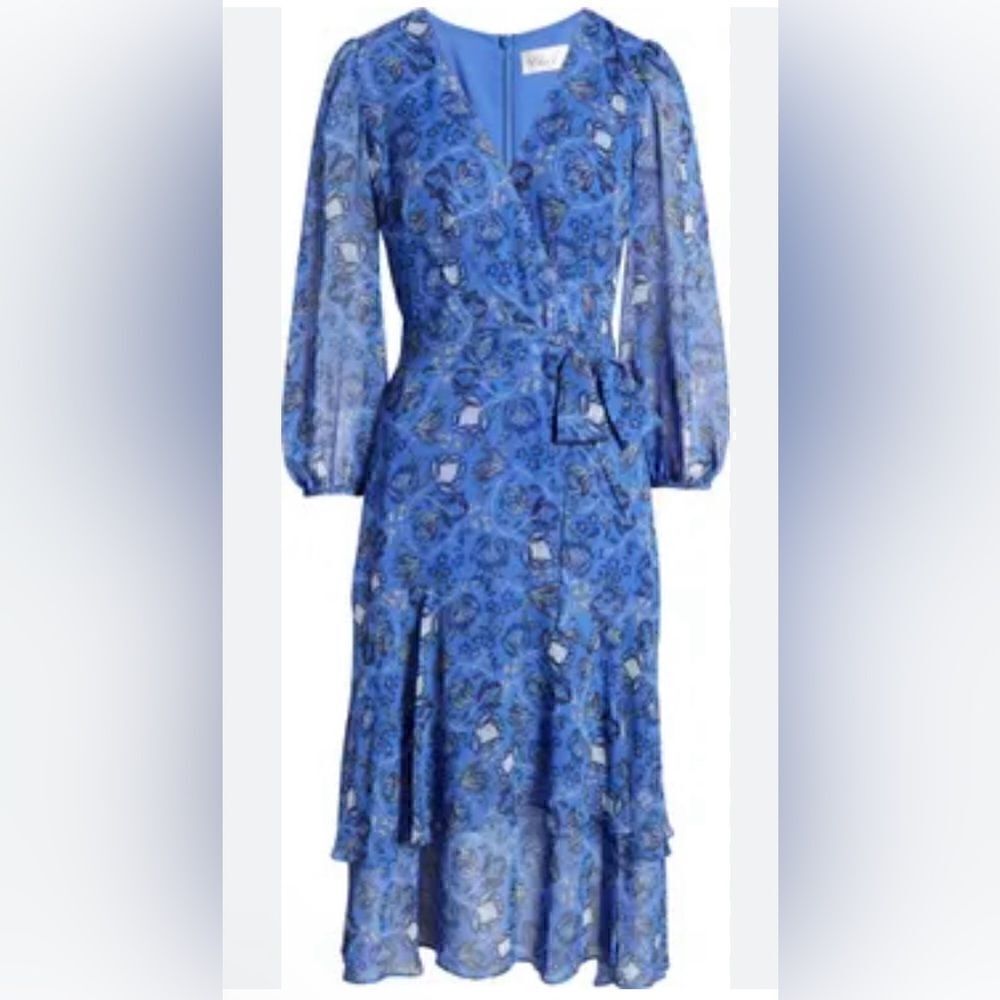 Eliza J Floral Long Sleeve Chiffon Midi Dress